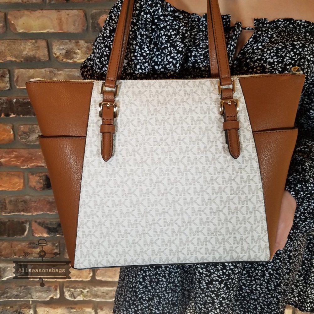 Michael Kors Large Charlotte Tote Vanilla Satchel - Picture 7 of 8